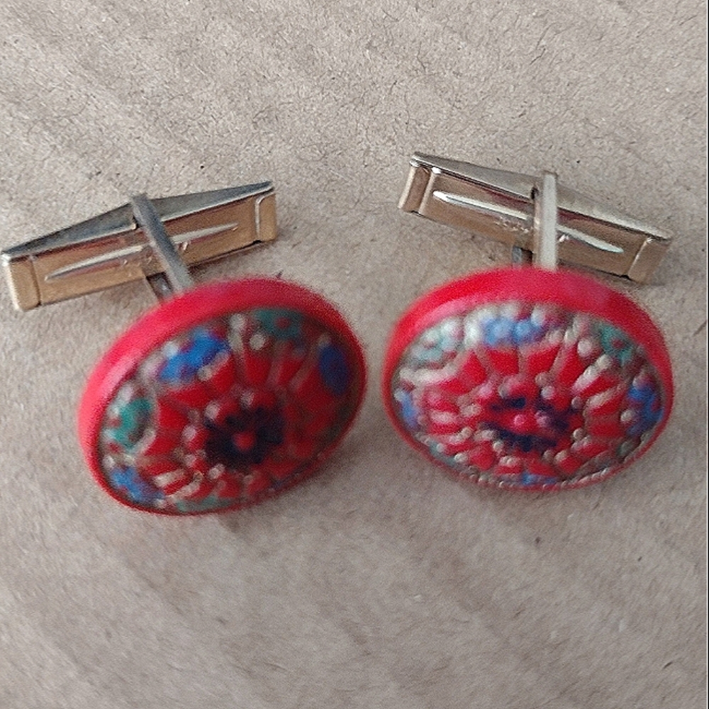 Red mosaic cufflinks